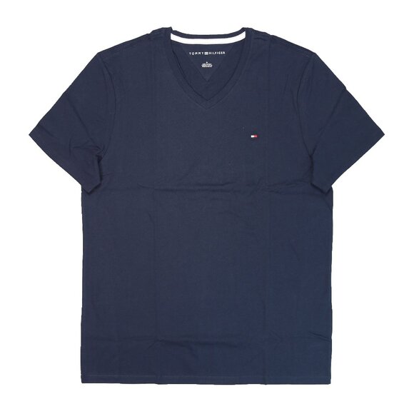 NWT TOMMY HILFIGER Men SS V Neck Classic Fit T-Shirt Tee Cotton Navy MSRP $36.5 - Picture 1 of 2